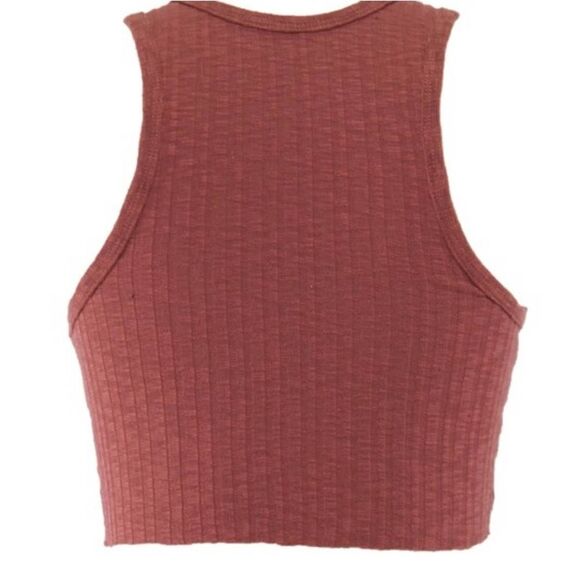 NEW Crewneck cropped tank top ribbed knit Cotton blend Rust AGRADE raw hem - Picture 6 of 10